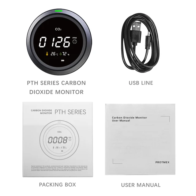 PROTMEX CO2 Air Quality Pollution Detector Monitor Pantall  Comfortable Environment With Temperature And Humidity Display PTH-5 6