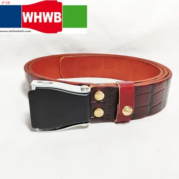 

Unique design crocodile-dark brown Genuine leather belt airplane seat belt Buckle different color buckle selection fashion