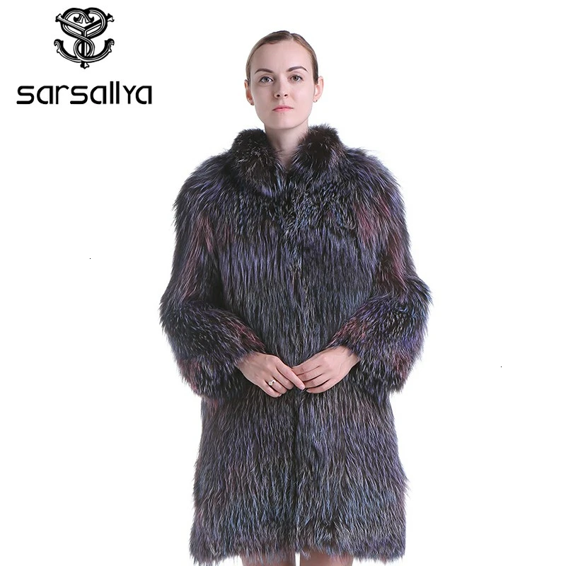 Sarsallya Настоящее пальто с мехом модный вязаный натурального трикотажного