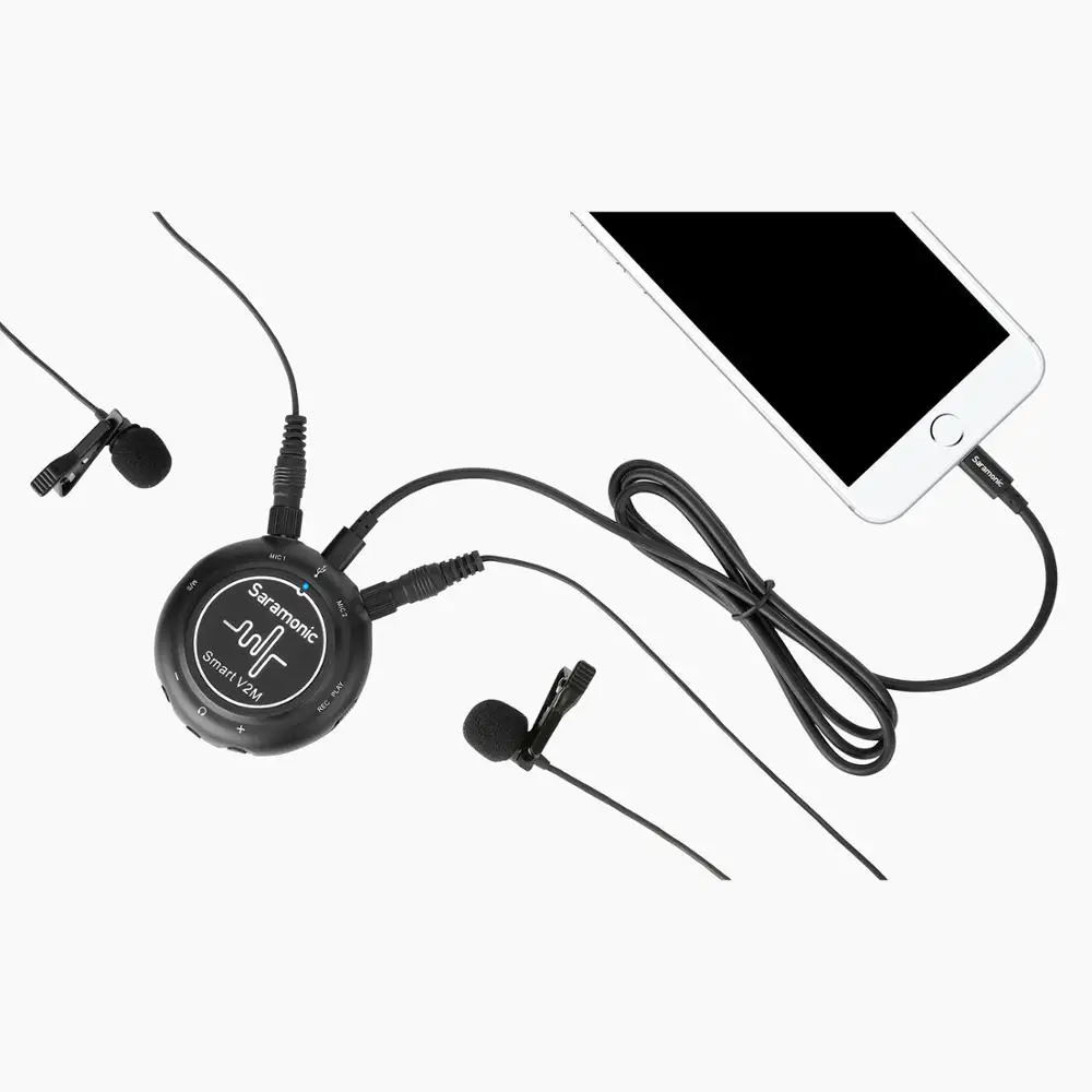 Smart V2M ультра-портативный аудио интерфейс с двумя всенаправленными петлями для Apple Lightning(iPhone и iPad), Android USB-C
