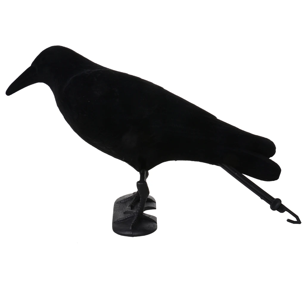Flocked Black Crow Decoy Bird Scarer  Garden Defense Scarecrow