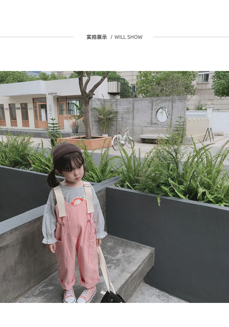 Милые комбинезоны в Корейском стиле для мальчиков и девочек с большими карманами и завязками на талии г., детские свободные бретели 3 цветов, брюки
