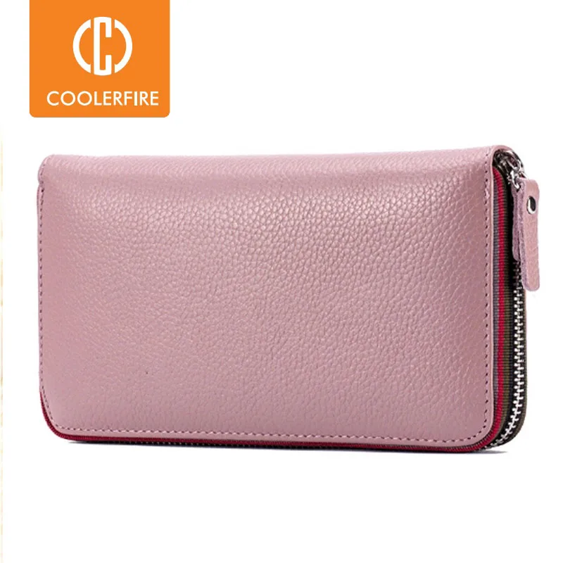 Women Wallets Coin-Purse Money-Bag Clutch Cowhide Genuine-Leather Wristband Female Long-Zipper