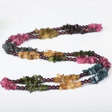 Карамельный цвет турмалин натуральный камень ожерелье неправильный бисер свитер цепь кристалл ожерелье счастливое для женщин ювелирные изделия JoursNeige