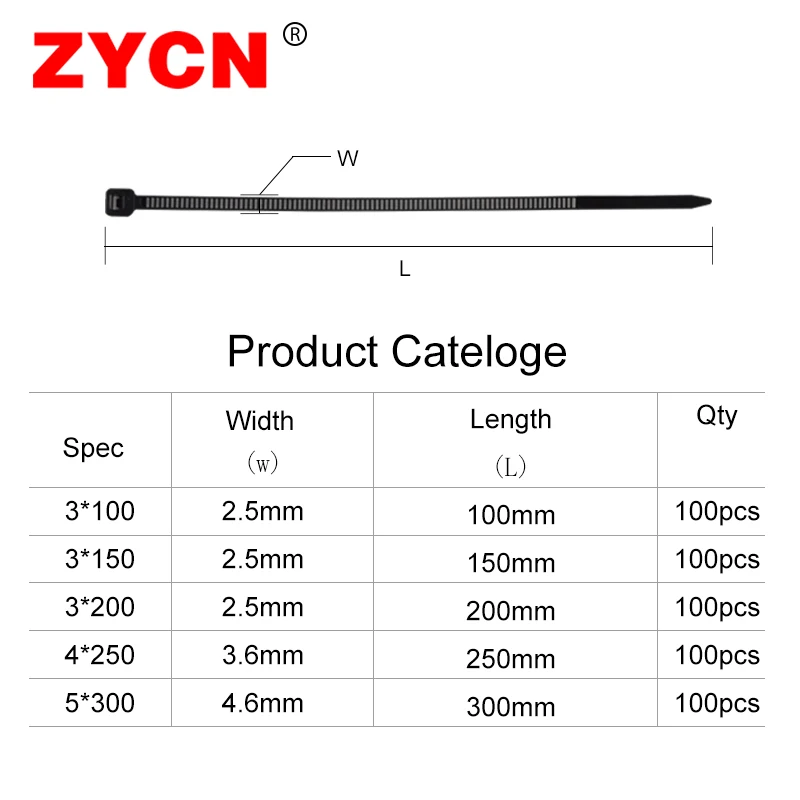 Set di fascette per cavi in Nylon autobloccanti da 500 pezzi larghezza 1.9 x60/80/100/120/150mm avvolgimento in plastica con anello con cerniera 2.5*250 4.5*300 rilegatura fissa