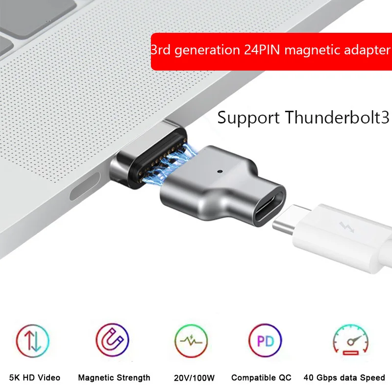 Магнитный Переходник USB C 24 pin на USBC 3 1 новый дизайн поддержка 100 Вт PD 6K видео для