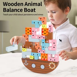 Jeu de blocs de construction en bois pour enfants, 24 pièces, bateau à empiler, jouets Montessori, éducation précoce 