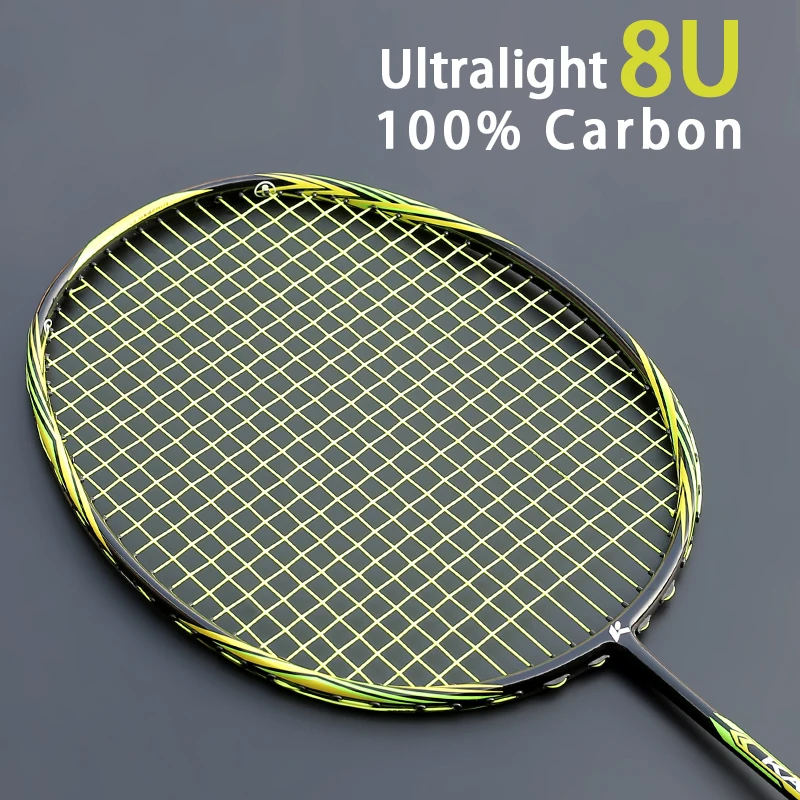 Professional Ultarlight 8U 66g Full Carbon Fiber Badminton Racket Strung Racquet With Strings Bag Padel Offensive Type For Adult - Цвет: Цвет: желтый