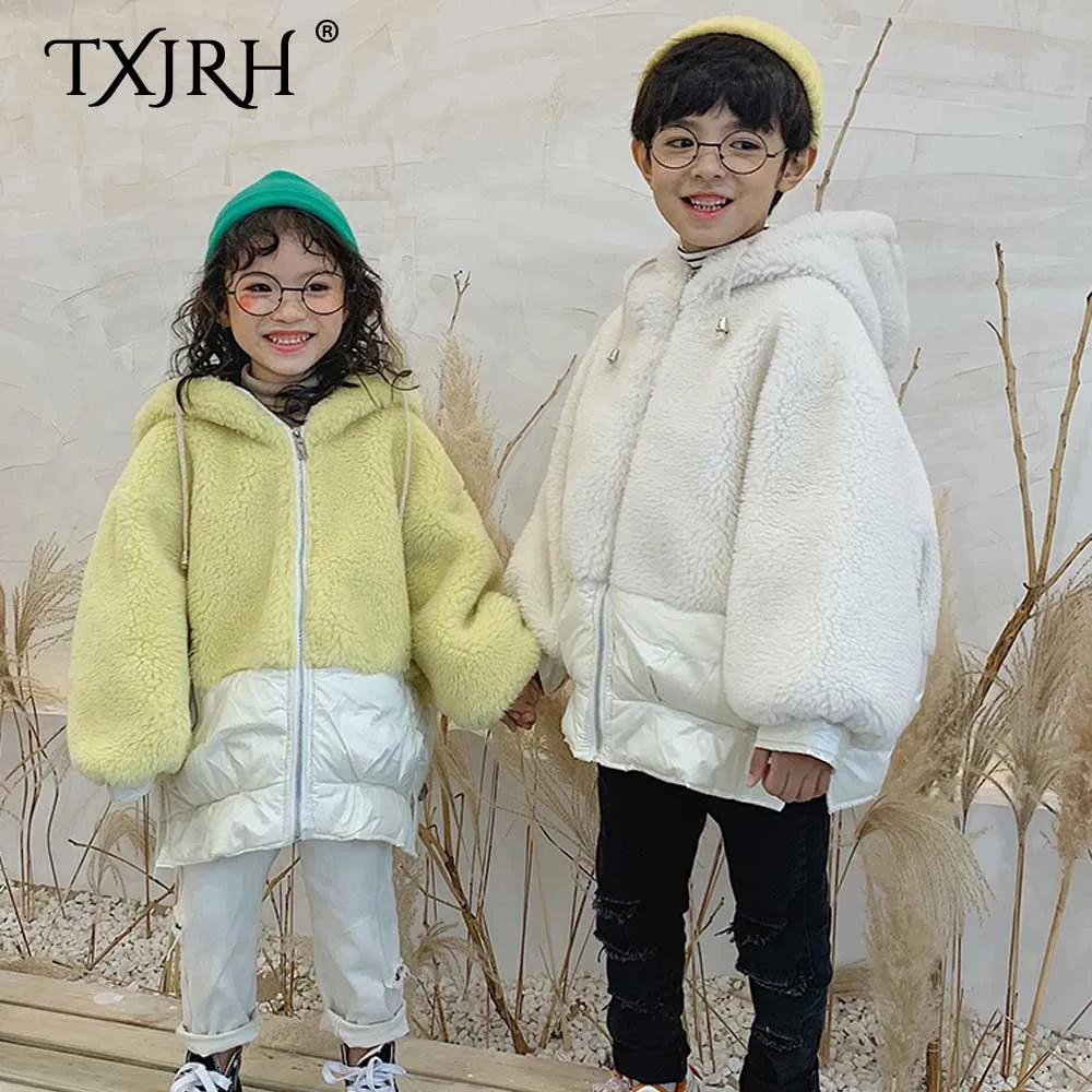 TXJRH/Стильная Детская парка с капюшоном для мамы, сына, дочери, теплая пушистая парка с искусственным мехом, пальто куртка на молнии, верхняя одежда, топы
