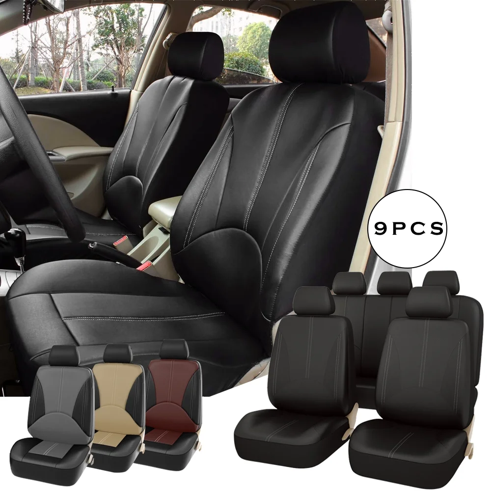 Hiace Car Seat Cover Cloth Material Grey & Black 9pc Set to fit Toyota Corolla