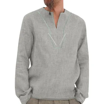 

Explosive shirt! Men's Baggy Retro Cotton Blend Solid Embroidery Long Sleeve V Neck Shirts Tops Are you sure not to buy