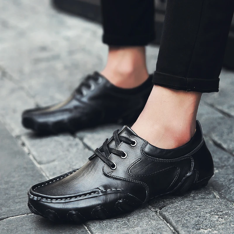 

Fashion Mens Slip On Breathable Driving Shoes lace up outdoor Genuine Leather Moccasins Comfortable business Men Casual Shoes n6