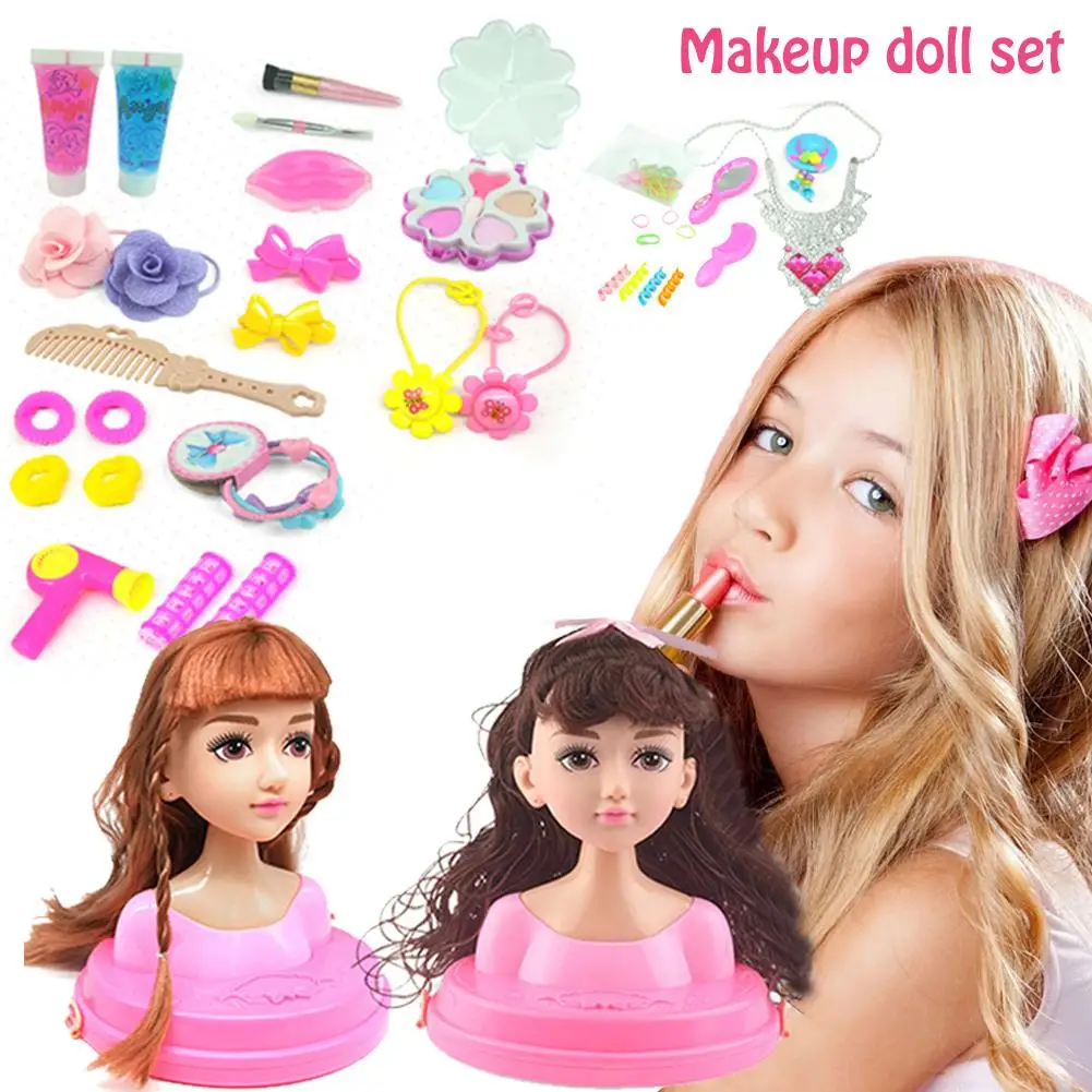 Детский набор кукол для макияжа, Парикмахерская кукла для девочек, ролевые игры, игрушки, гребень, ожерелье, набор косметики, принцесса, игрушки для макияжа