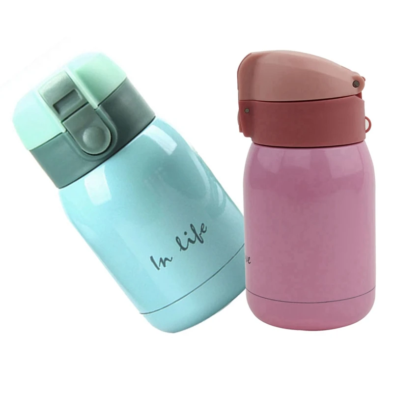 2Pcs Mini Stainless Steel Big Belly Thermos Bottle(SKY BLUE/PINK)200Ml