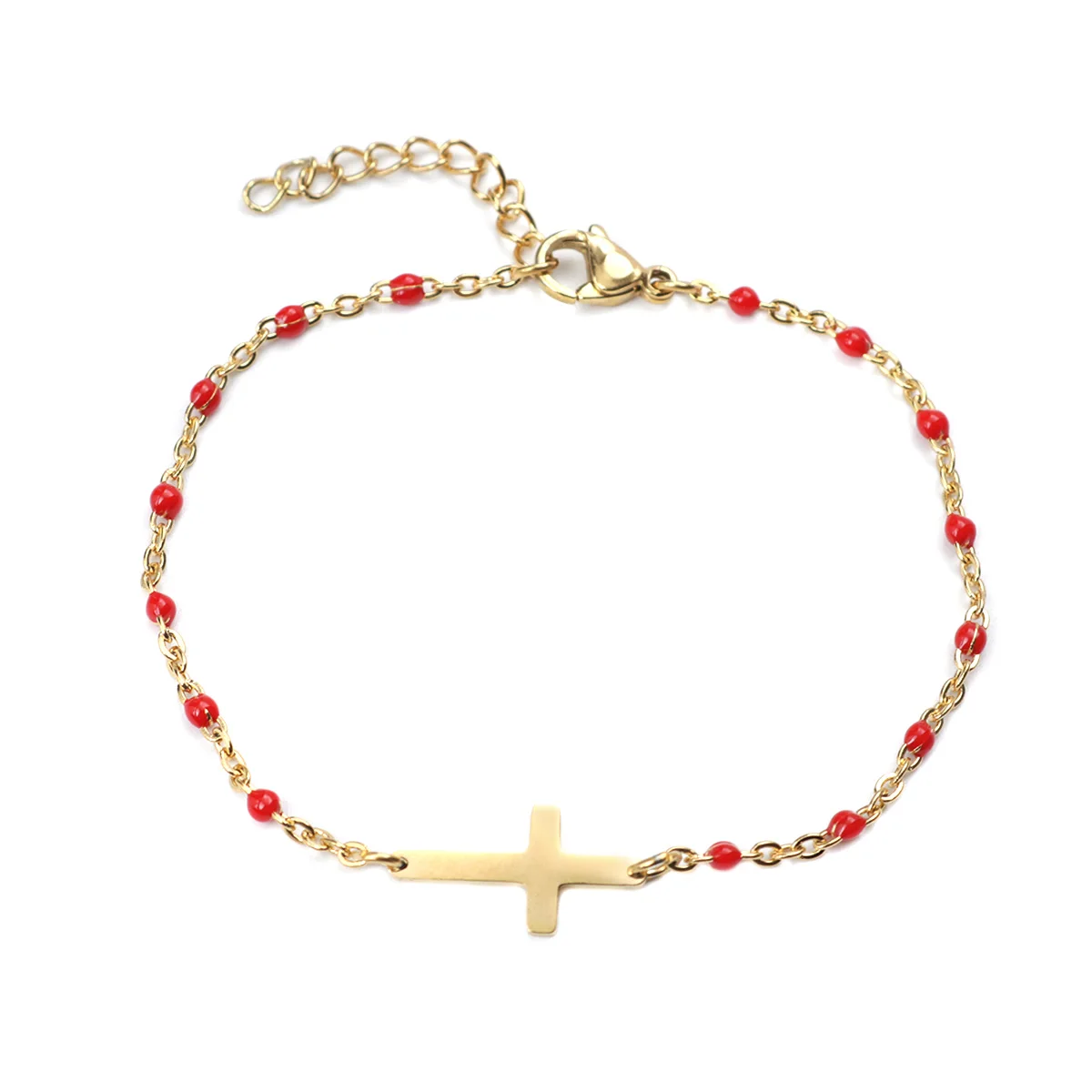 Stainless Steel Bracelets Link Cable Chain Cross Golden Enamel Bracelet Jewelry For Women Gifts 18cm Long 1 PC bracelet jewelry