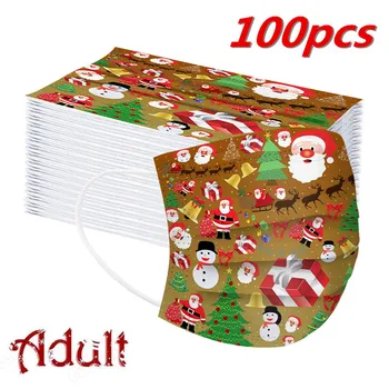 

Fast Delivery Christmas Mask Adult Disposable Face Mask Unisex Santa Claus Printed Christmas Mouth Masks For Adults 3-Layer Mask