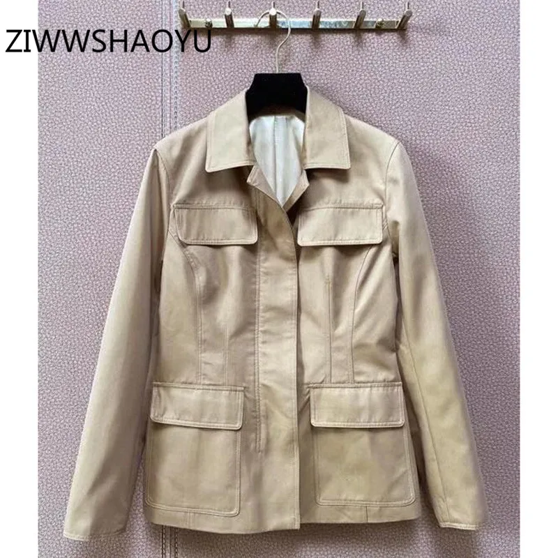 

ZIWWSHAOYU Fashion Women Autumn Winter Blazer Outwear Designer Single-Breasted Office Lady Solid Overcoat Outwear