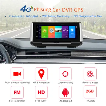 شراء7 بوصة 4 جرام أندرويد 8.1 جهاز تسجيل فيديو رقمي للسيارات GPS 2 جرام RAM FHD 1080P مسجل فيديو عدسة مزدوجة كاميرا لوحة القيادة WiFi App عن بعد رصد