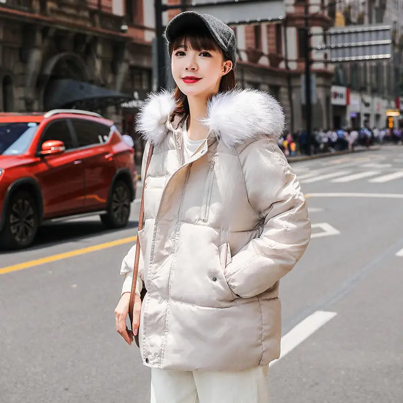 Creamy-white parka 3XL зимняя куртка женская Свободная теплая пуховая Хлопковая женская парка с капюшоном и меховым воротником, большие размеры женская зимняя куртка Q1888 - Цвет: Creamy-white parka