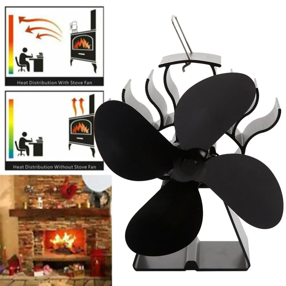 Камин с тепловым питанием четырехстраничный вентилятор деревянный камин более быстрая скорость большой объем ветра большой комфорт вентилятор 3