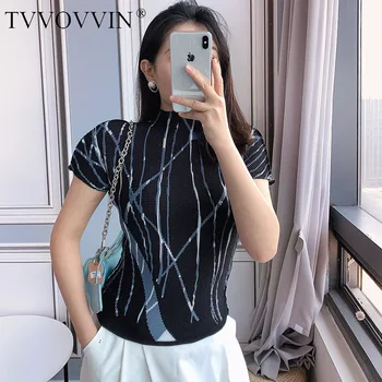 

TVVOVVIN 2020 Summer New T-shirt Womens Casual O-neck Bouncy Pleated Solid Loose Streetwear Fashion Print Short Sleeve A198