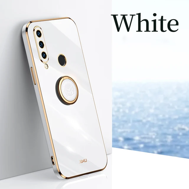 Square Plating Back Cover Case for Huawei P30 Lite Nova 4E Honor 20 S Russia Soft Silicone Mobile Phone Funda P 30 Honor20 20S White with Holder