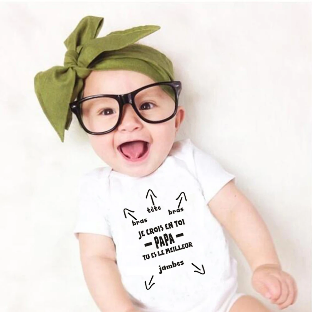 Papa Tu Es Le Meilleur Baby Bodysuit Cute Summer Baby Romper Body Baby Boys Girls Clothes Outfits Cotton Baby Wear Dad\'s Gift
