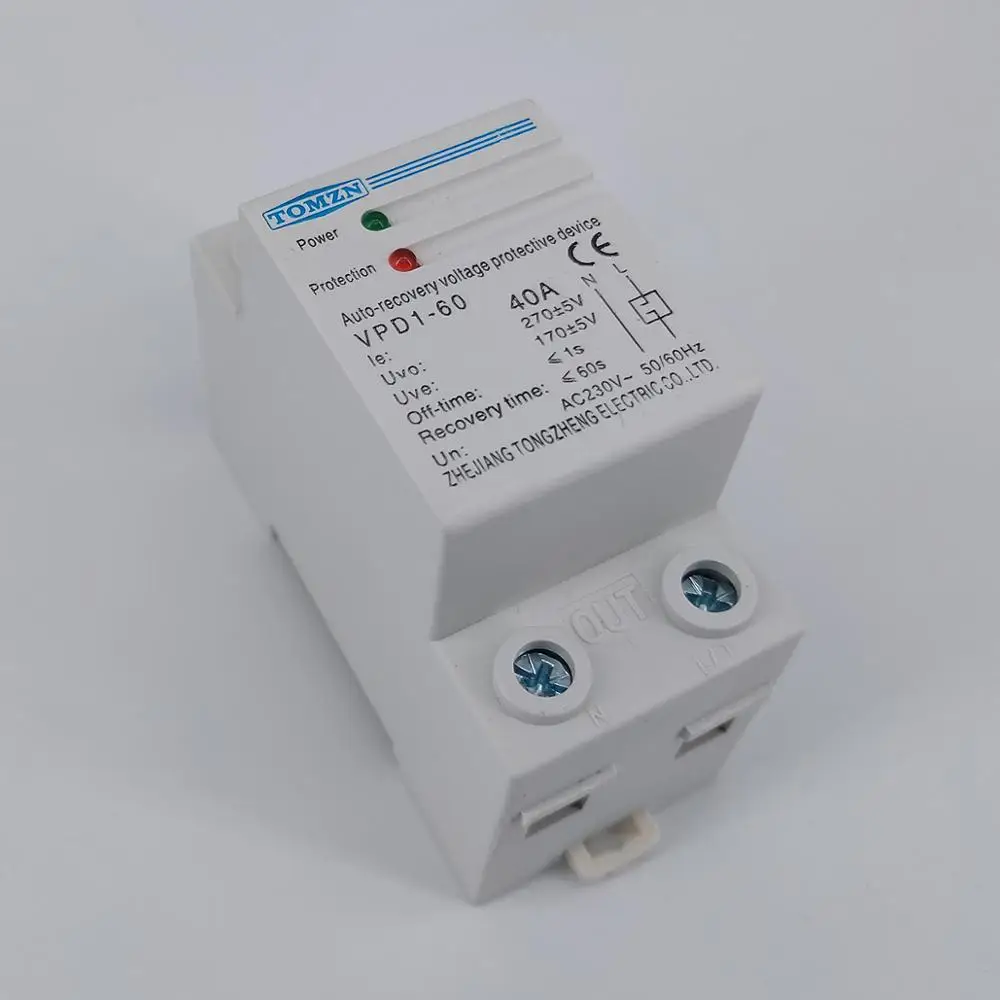 1 pcs 40A 230V Din rail automatic recovery reconnect over voltage and under