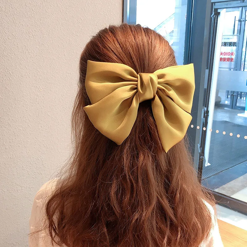 New Fashion Girls Hair Clip Big Bows Hair Ribbon Trendy Ladies Satin Hairpin Girl Ponytail Sweet Cute Barrette Hair Accessories elastic headbands for women