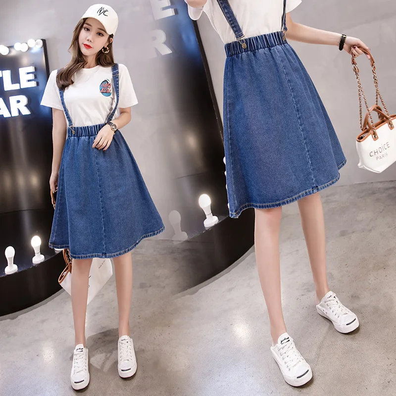 

Cowboy Strap Dress Student Korean-style Loose-Fit 2019 New Style Large Size Fat Mm 200 Skirt