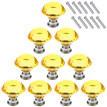 

Big deal Yellow 10Pcs 40mm Crystal Glass Cabinet Knobs Diamond Shape Drawer Kitchen Cabinets Dresser Cupboard Wardrobe Pulls