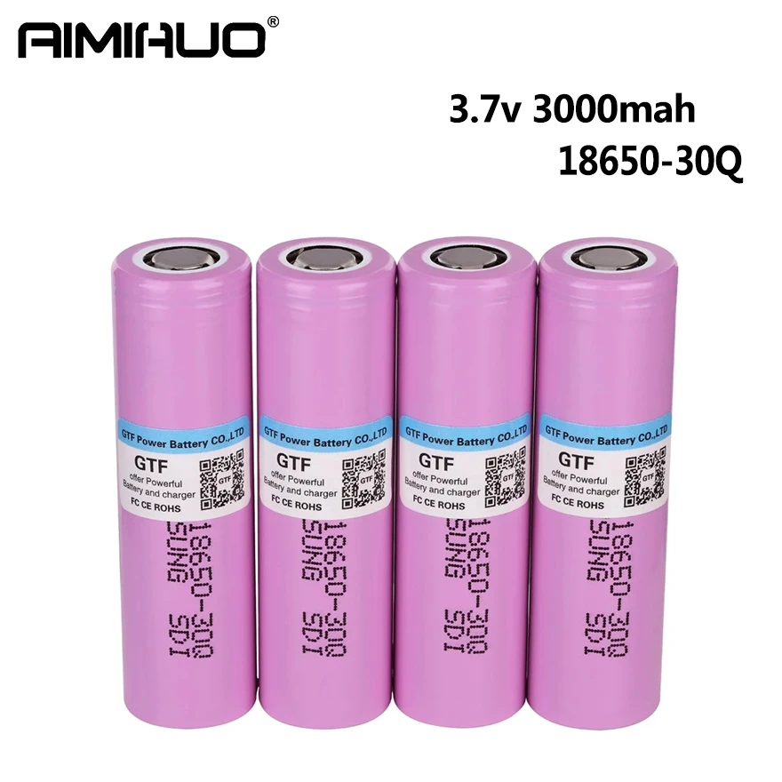 

4pc 18650 Batteries 3.7V 3000mAh INR18650 Lithium Rechargeable Battery for Samsung 30Q Flashlight Solar Lamp DIY Power Tool Toys