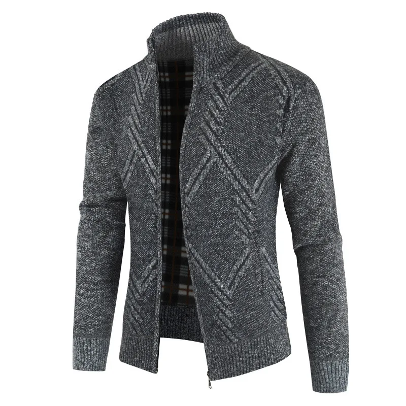 Mens Stand Collar Knitted Front Zip Sweater - Image 2