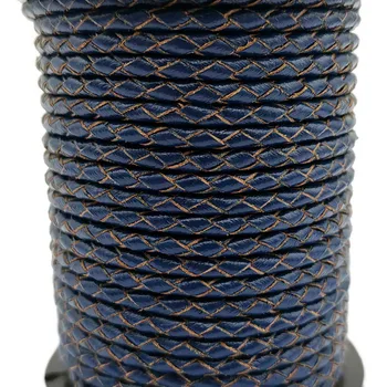 

Aaazee 1 Yard 3mm Round Dark Blue Braided Real Leather Bolo Ties Strap, 3mm Braid Leather Cord for Jewelry Making BP3M67