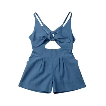 

0-5 Years Summer Baby Girl Romper Kids Clothing Baby Girl Solid Blue Backless Bow Jumpsuit Toddler Baby Girls Clothing