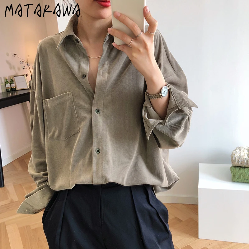 MATAKAWA PANA Blusa de manga larga estilo Hong Kong para otoño, holgada brillo mate mujer, 2020|Blusas camisas| - AliExpress