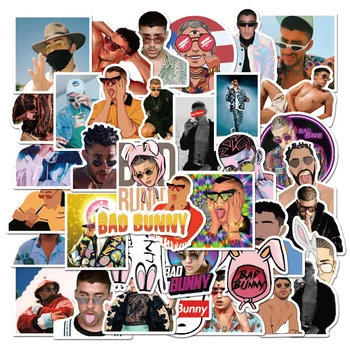 

50PCS Puerto Rican Singer Bad Bunny Stickers PVC for Stationery Decal Motorcycle Skateboard Laptop Guitar Bike Car Sticker