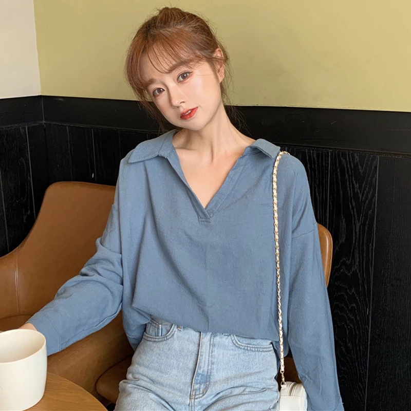 Blusas mujer de moda рубашки с длинными рукавами с кружевным бантом однотонные простые v-образные вырезы и блузки женская одежда vetement femme женские
