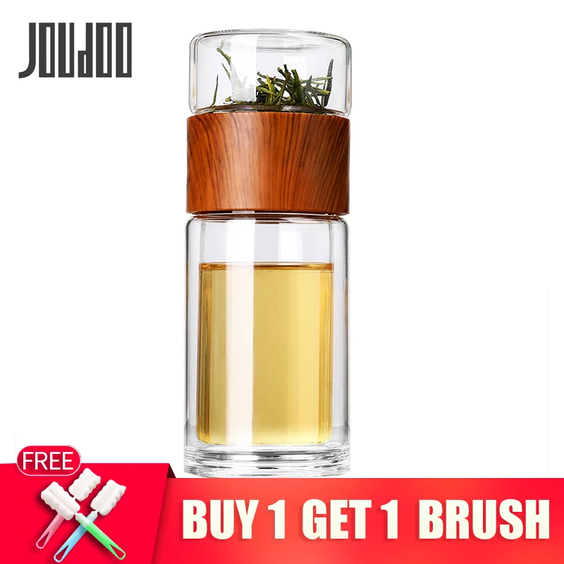 

JOUDOO Tea Infuser Filter Double Wall Glass Sport Water Tumbler Portable High-temperature Transparent Water Cup Office Cup 35