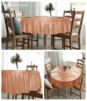 

Rose Gold Sequin Tablecloth Round Sequence Table Overlays Birthday Cake Party Christmas Decorations Vintage Wedding Tablecloths