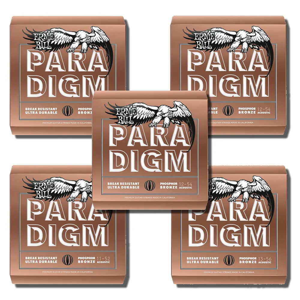 Струны парадигмы акустической гитары Ernie Ball доступны в бронзе 80/20 или фосфорной бронзе