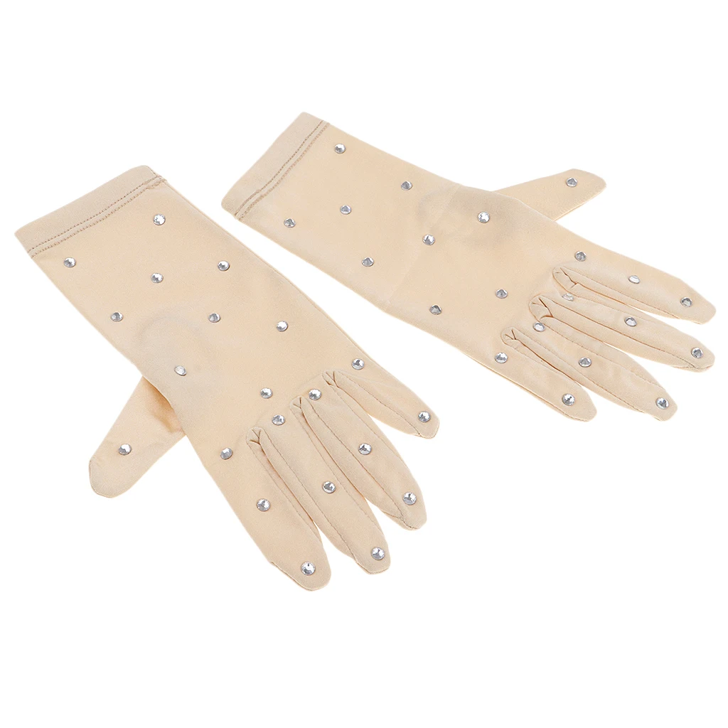 Thermal Compact Skating Gloves with Clear Rhinestone (and some Spare Rhinestones ) for Women Girls Size S/M/L/XL