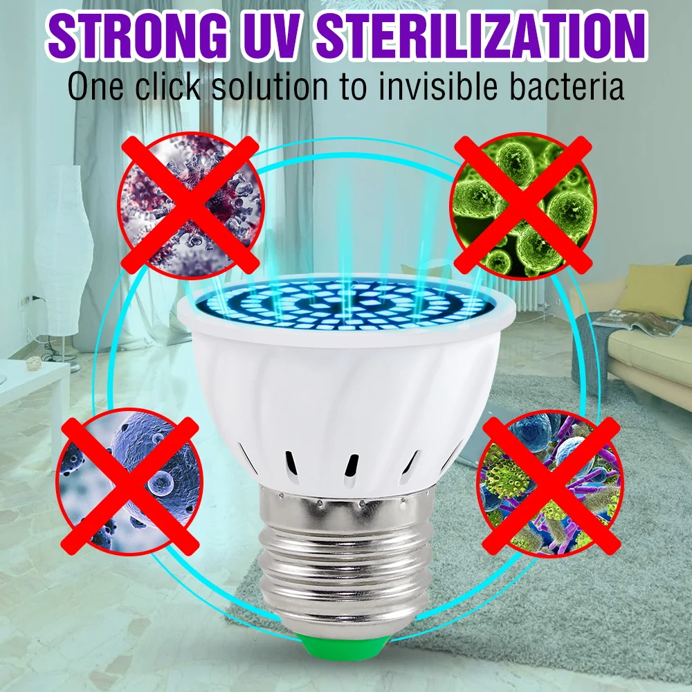 

UV Lamp Disinfection E27 Sterilizer Light E14 Led UVC Germicidal Lamp GU10 Ultraviolet Led Bulb Mr16 Antibacterial Led Light B22