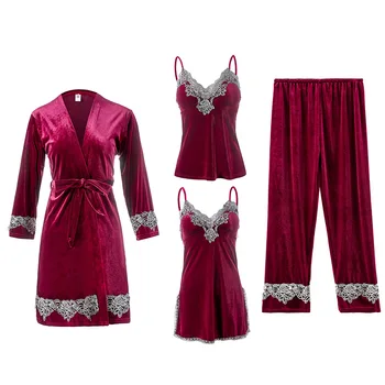 

Bride Bridesmaid WEDDING Robe 4PCS Velvet Dressing Gown Sexy Velour Kimono Bathrobe Set Lace Intimate Lingerie M L XL Sleepwear