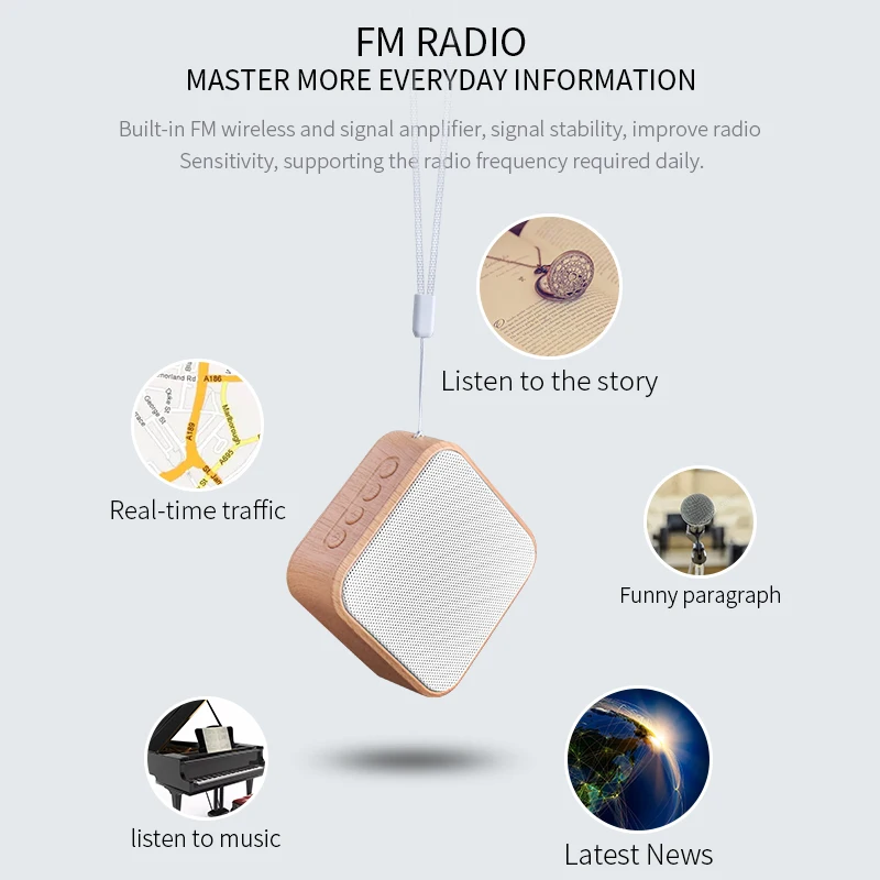 A70 Wood Grain Portable Wireless Speaker Vintage Mini Bluetooth Loudspeaker With Mic Support TF Card FM Radio For Mobile Phone
