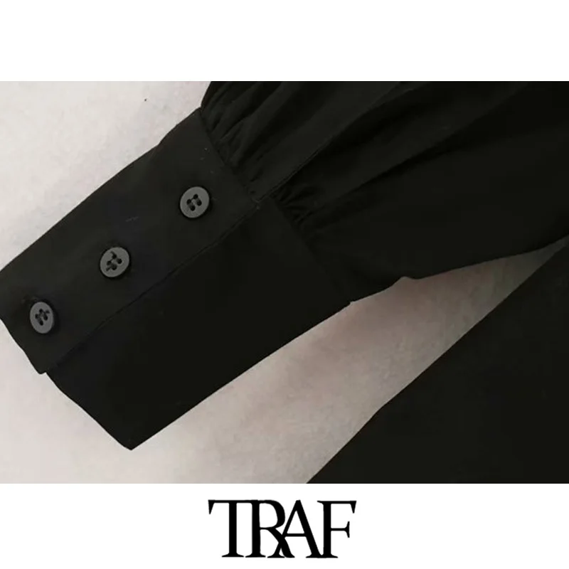 TRAF, женские винтажные стильные одноцветные Блузки больших размеров, модные женские рубашки с отложным воротником и пышными рукавами, блузы, шикарные топы