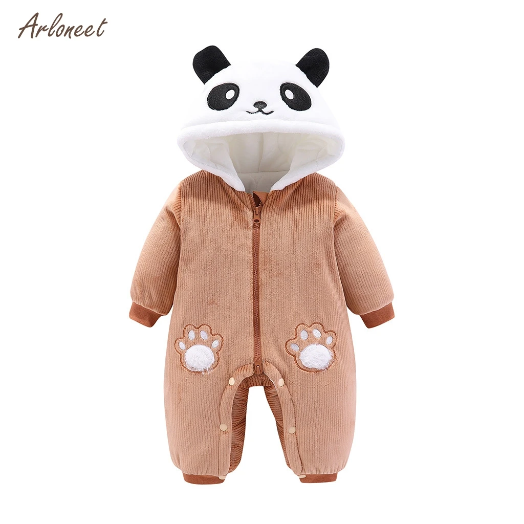 ARLONEET детский зимний комбинезон теплый флисовый комбинезон костюм для маленьких мальчиков и девочек пижамы-комбинезоны с капюшоном для новорожденных с рисунком медведя
