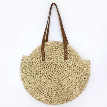 

Ladies Designer Top Handle Beach Rattan Bag Women New Elegant Straw Round Tote Bag 2020 Luxury Handbags