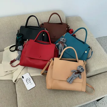 

Cute Bear Big-capacity Women Handbags Casual Solid Shoulder Messenger Bags Luxury PU Leather Women Handbag Designer Ladies Tote