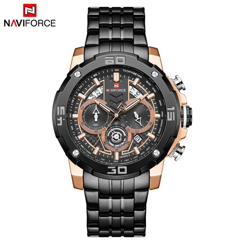 Steel Gold Black NAVIFORCE мужские часы Топ люксовый бренд Модные нержавеющая сталь деловые мужские s часы водонепроницаемые наручные часы Relogio Masculino - Цвет: Steel Gold Black